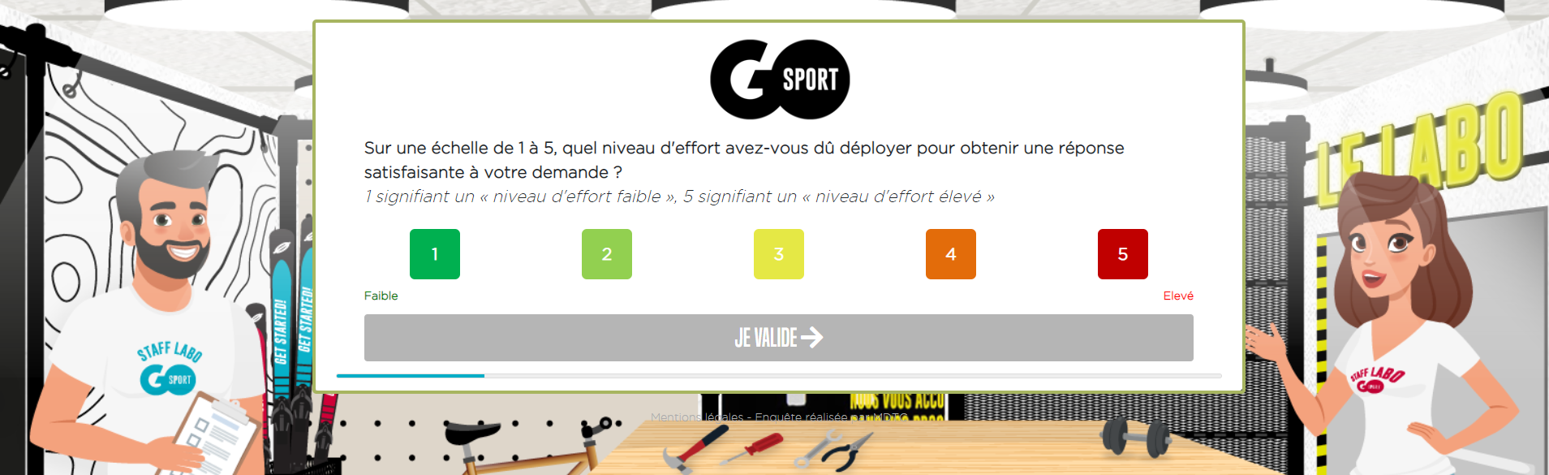 CES Customer Effort Score, exemple d'une questionnaire réalisé pour GO SPORT